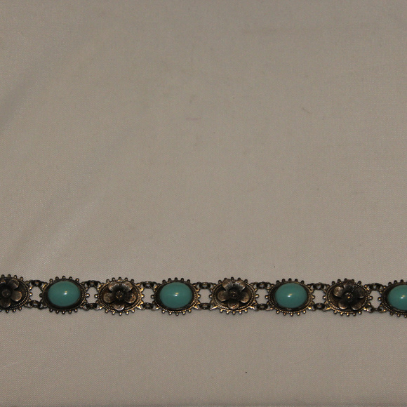 Vtg Flower Bracelet Turquoise Glass Silver Tone - Picture 7 of 8
